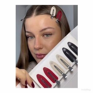 NEW Chanel Hair Clips Set of 6 Red Cream & Black